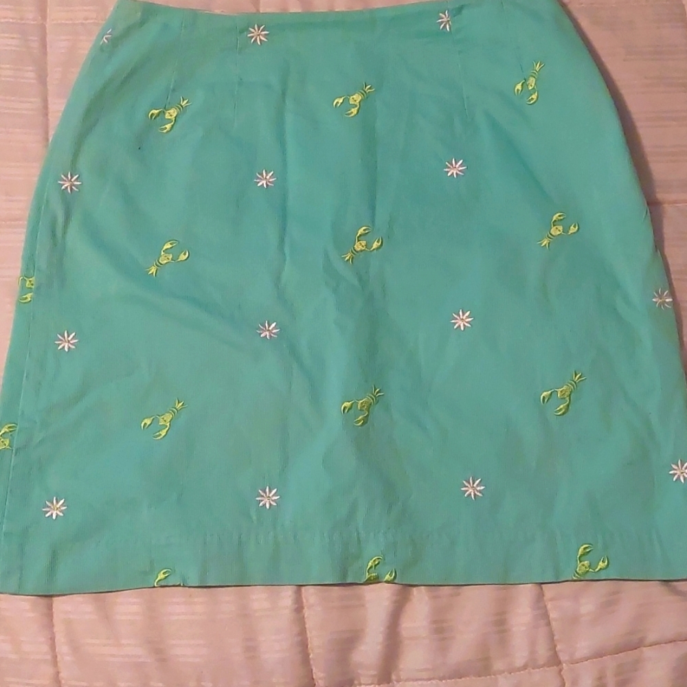 Vintage Lilly Pulitzer Lobster Daisy Teal Skirt